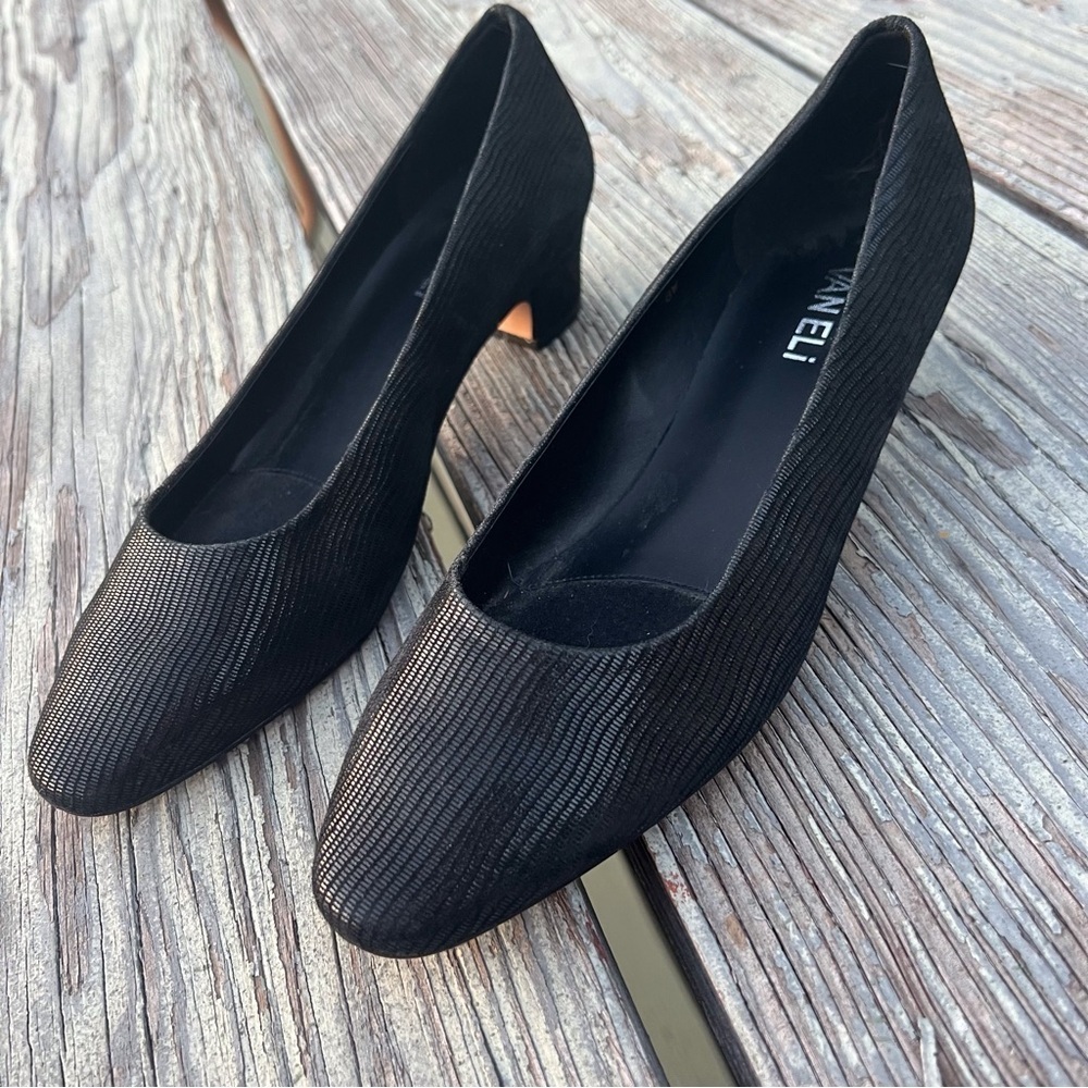 Váneli Astyr Women Black Pointed Block Heel Pump Shoes